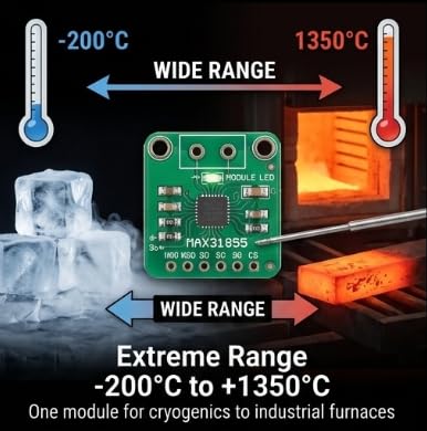 K Type Thermocouple Module Temperature Sensor ‑200℃ to +1350℃ SPI Port Digital Output 3-5V DC
