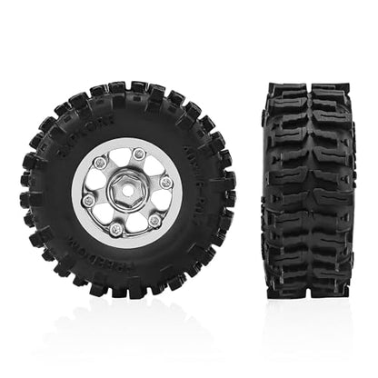 0.7 Inch RC Crawler Tires and Wheels Set 40×16mm for 1/30 Scale Axial SCX30 (Silver) - color: Silver