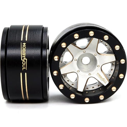 HOBBYSOUL Adjustable Offset Brass 1.0 Beadlock Wheels Negative Offset Heavy 1.0 Rims for RC Micro Crawler 1/18 TRX4M Axial SCX24 90081, (4-Pack) - color: Black & White
