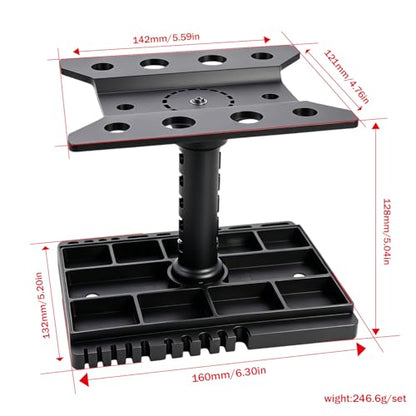 1/12 1/14 1/16 1/18 1/24 RC Car Plastic Repair Work Stand 360° Rotation Multifunctional with Angle Gauge & Magnetic Screw Tray
