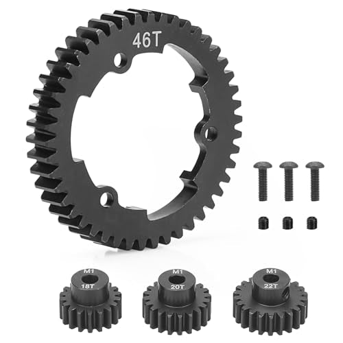 daitoku 46T 1 Mod Hardened Steel Spur Gear with 18T 20T 22T Motor Pinion Gear Compatible with Traxxas 1/10 Maxx 1/5 X-Maxx 1/10 E-REVO 2.0 VXL 1/7 XO-1 - size: 46T