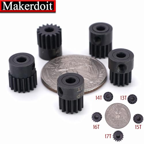 48P 3.175mm Pinion Gear Sets 5Pack 13T 14T 15T 16T 17T Hardened Steel fit 3.175mm (1/8-Inch) Shaft RC Car Truck Upgrade