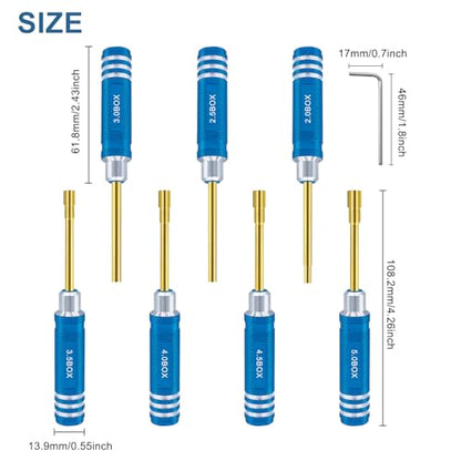 Hex Nut Screwdriver Set 2.0mm 2.5mm 3.0mm 3.5mm 4.0mm 4.5mm 5.0mm Hexagonal Head Nut Driver for Axial SCX24 Wheel Fixing 7PCS Screwdrivers for RC Models Car Boat Helicopter - color: Blue