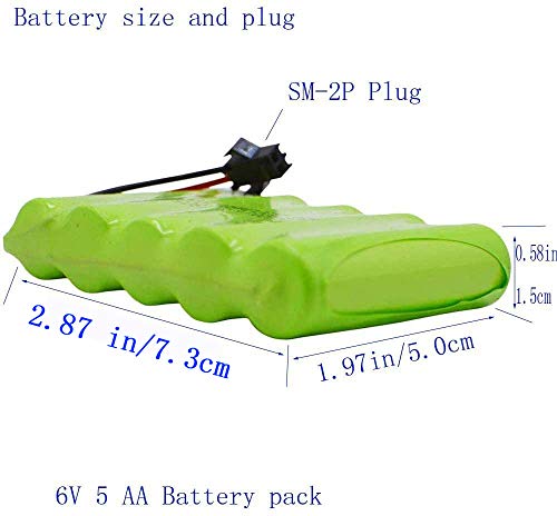 Blomiky 2 Pack 6.0V 2200mAh NiMH Rechargeable Battery with SM-2P Black 2 pin Plug and USB Cable fit for RC Car Vehicles Trucks 6V NiMh 2