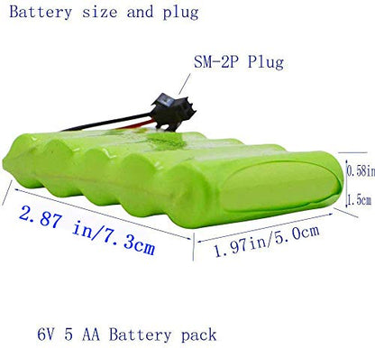 Blomiky 2 Pack 6.0V 2200mAh NiMH Rechargeable Battery with SM-2P Black 2 pin Plug and USB Cable fit for RC Car Vehicles Trucks 6V NiMh 2
