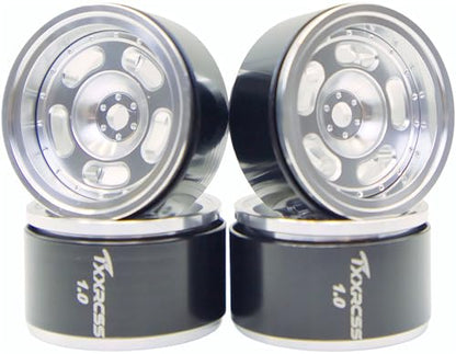 RC 1.0 Beadlock Wheels Offsets -2 Aluminum Rims for AX24 1/18 TRX4M All 1/24 Scale SCX24 Deadbolt RC Crawler Car Wheels Upgrades 4Pc (Silver) - color: Silver