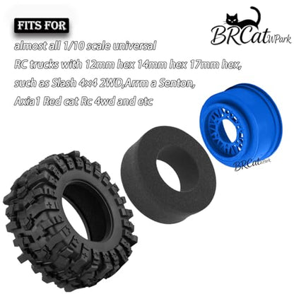 12/14/17mm Hex Hubs RC Truck Tires and Wheels for Slash 2WD 4X4,Arrm a Senton,Axia1,Rc 4wd,Red cat RC Truck,BRCatWPark RC Short Course Truck Wheels and Tires w/Sponge,(4Pcs) Navy Blue - color: Navy Blue - (12/14/17mm Hex)