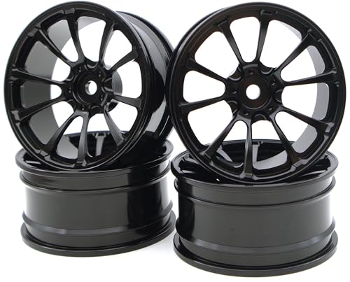 1/10 RC Drift Tires and Aluminum Wheels Rims Rally Racing Tyres 12mm Hex for 1:10 Scale On Road Touring Street Car Tamiya Traxxas HPI KYOSHO XV02 XV01 TT01 TT02 PTG2 A959 4PCS (Black)