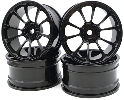 1/10 RC Drift Tires and Aluminum Wheels Rims Rally Racing Tyres 12mm Hex for 1:10 Scale On Road Touring Street Car Tamiya Traxxas HPI KYOSHO XV02 XV01 TT01 TT02 PTG2 A959 4PCS (Black)