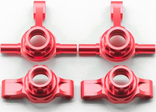 Front Rear Knuckle Arm Steering Cup Hub Aluminum Front Steering Knuckles Arm and Rear Hub Carriers Set for Tamiya TT02 (TT-02) RC Car – CNC Machined Upgrade Parts Red - color: Red