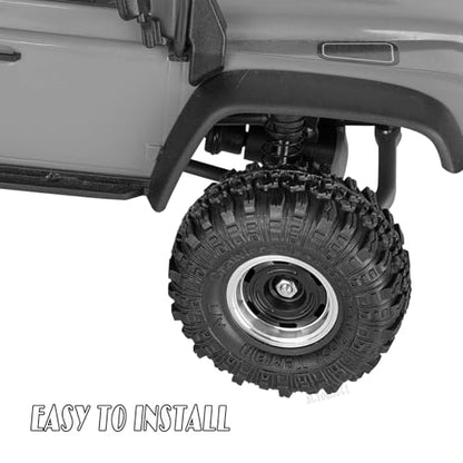 RC 1.0 Beadlock Wheel Tires Set Aluminium Alloy Wheel Tires&Wheels Rims for 1/24 1/18 SCX24 Trx4m RC Crawler Car,RC Wheels and Tires,4PCS（Black) - color: Black - (Rc Wheels Tires)