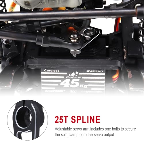 Hobbypark Metal Aluminum 25T Servo Horn Low Profile Servo Steering Arms for 1/10 RC Drift Car On Road Touring Accessories,2Pieces (Black)