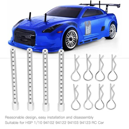 RC Body Post, High Strength Aluminum Alloy RC Car Shell Column Car Shell Holder Mounts with Buckle for HSP 94102 94122 94103 94 1/10 (Silver)