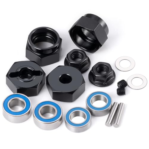 RC Car 1/10 Aluminum Alloy Wheel Hub Hex Adapter 12mm Combiner Wheel Extension Hex Drive Hub Adapter with Bearing Kit for Tamiya DT02 1/10 RC Car Upgrade Parts (Black) - color: Black