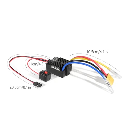 60A Brushed ESC 2-3S Electronic Speed Controller Waterproof ESC for 370 380 540 550 Brushed Motor 1/10 Remote Control Car Truck (Black) - color: Black