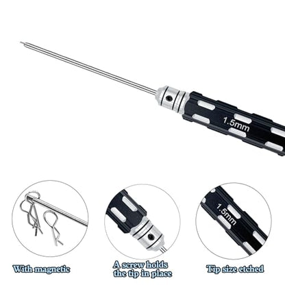 RC Tool Kit, Hex Driver, RC Screwdriver Set 1.5mm 2.0mm 2.5mm 3.0mm Hex Driver Repair Tools for RC Car Boat Drone Helicopter (Black)