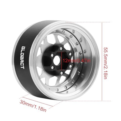 GLOBACT 1.9 Beadlock Wheel Rims for TRX4 TRX6 Axial SCX10 Redcat, Silver | Aluminum RC Wheel Hub, Adjustable 4 Offsets, 1/10 RC Crawler Upgrade - color: Silver