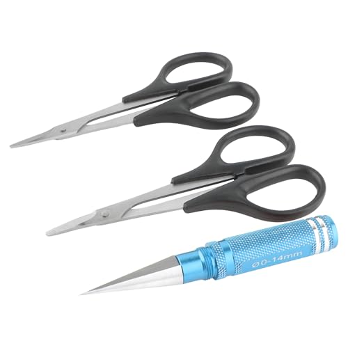 RC Body Reamer 0-14mm Hole Puncher with Sleeve & Curved & Straight Scissors & 8 Pieces Body Clips Set Cars Body Mounting for RC Vehicle Truck Plastic Body Shell Cover Hobby Repair Tools (Blue) - color: Blue