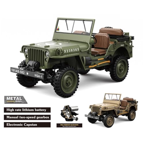 RC Off-Road Truck, HG4-58 U.S. Willys 1/14 Scale 4WD, 2.4GHz Dual-Speed, Sound & Lights, Charging Protection, RTR Gift for Model Car Lovers - color: Army Green