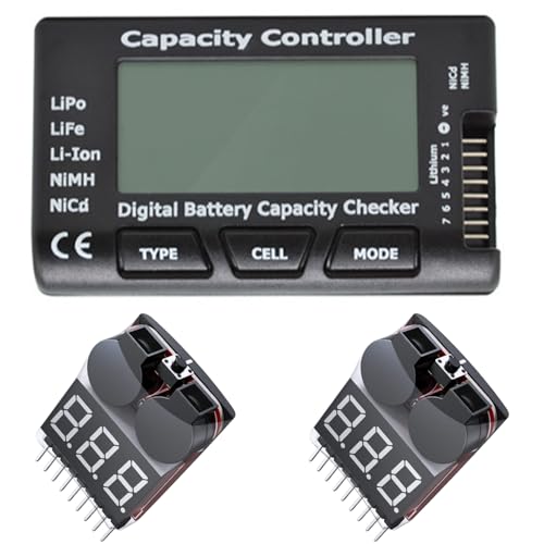 2PCS 2in1 1-8s Lipo Battery Voltage Tester RC Cellmeter 7 Digital Battery Capacity Checker Cell Meter Battery Checker Tester for Household Batteries