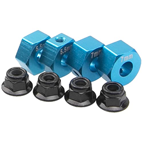 ShareGoo Aluminum 12mm Hex Wheel Hubs Hex Adapter & Flanged Lock Nuts Compatible with Traxxas 2WD Slash Rustler Stampede 1/10 RC Car (Sky Blue) - color: Sky Blue