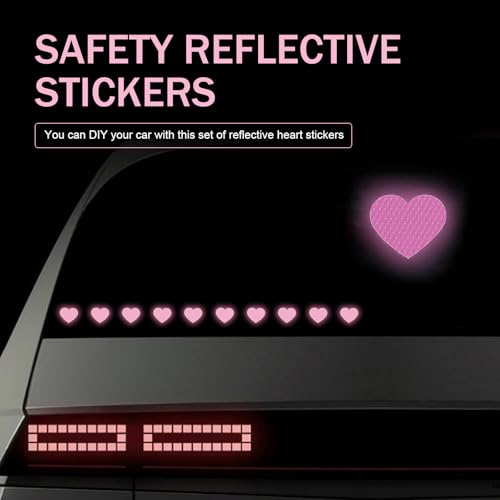 10 PCS Car Heart Vinyl Decals, Personalized Reflective Heart Decorative Sticker, Scratch Covering Self-Adhesive Waterproof Sticker, for Most Cars Trucks (Pink)