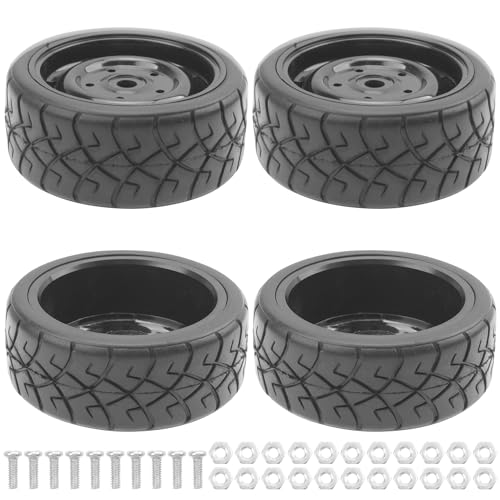 ShareGoo RC 1/10 Scale On Road Tires OD2.55 Rubber & Wheel Rims 12mm Hex Compatible with Traxxas 4 Tec 2.0 Tamiya TT01 XV01 Kyosho WR8 Sakura WLtoys HPI 1/10 RC On Road Racing Car