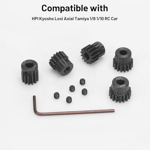 32P 5mm Pinion Motor Gear Sets, daitoku 5PCS RC Pinion Gears 13T 14T 15T 16T 17T for HPI Kyosho Losi Axial Tamiya 1/8 1/10 RC Car - size: 32P 13T 14T 15T 16T 17T