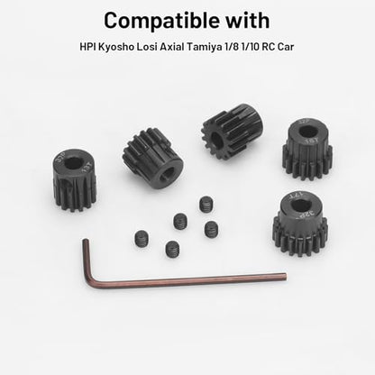 32P 5mm Pinion Motor Gear Sets, daitoku 5PCS RC Pinion Gears 13T 14T 15T 16T 17T for HPI Kyosho Losi Axial Tamiya 1/8 1/10 RC Car - size: 32P 13T 14T 15T 16T 17T