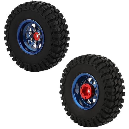 1.0 Beadlock Wheel Soft Tires Set -3.78mm Offset Wheel Rims for 1/18 1/24 RC Crawler Car Axial AX24 SCX24 FMS FCX24 TRX4M (Blue) - color: Blue