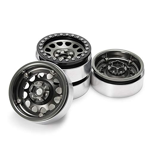 RCLIONS 4PCS Aluminum 2.2" Beadlock Wheels Rims for 1/10 RC Rock Crawler Car Axial Wraith SCX10 SCX10-II TRX4