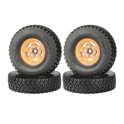 4PCS 1.55 Inch Beadlock Metal Wheel Rim and Rubber Tires Set for 1/10 RC Rock Crawler Car for Axial AX90069 D90 TF2 Tamiya CC01 LC70(90mm-5Spokes Yellow) - color: 90mm-5spokes Yellow