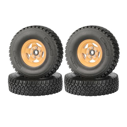 4PCS 1.55 Inch Beadlock Metal Wheel Rim and Rubber Tires Set for 1/10 RC Rock Crawler Car for Axial AX90069 D90 TF2 Tamiya CC01 LC70(90mm-5Spokes Yellow) - color: 90mm-5spokes Yellow