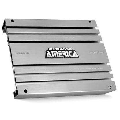 Pyramid 2 Channel Car Stereo Amplifier - 5000W High Power 2-Channel Bridgeable Audio Sound Auto Small Speaker Amp Box w/MOSFET, Crossover, Bass Boost Control, Silver Plated RCA Input Output - PB3818
