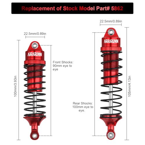 4PCS RC Car Shock Front & Rear Shock Absorber Assembled Set | Compatible with 1/10 Traxxas Slash/Rustler/Stampede 4x4 4WD Replacement Upgrade Parts (Red) - color: Red
