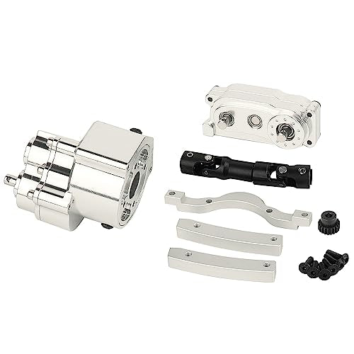 All Metal Front Planetary Motor Transmission Prefixal Gearbox Transfer Case with Hardened Steel Drive Shaft for 1/10 RC Crawler Car Axial SCX10 & SCX10 II 90046 Upgrade Parts (Silver) - color: Silver
