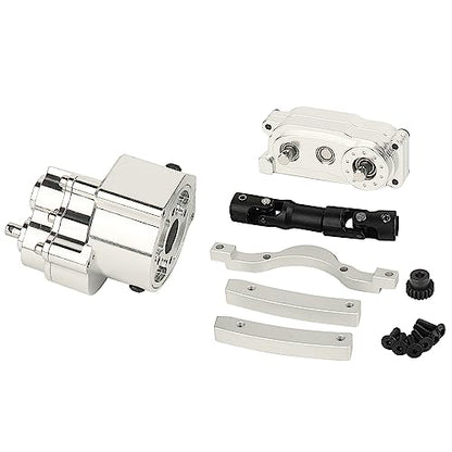 All Metal Front Planetary Motor Transmission Prefixal Gearbox Transfer Case with Hardened Steel Drive Shaft for 1/10 RC Crawler Car Axial SCX10 & SCX10 II 90046 Upgrade Parts (Silver) - color: Silver