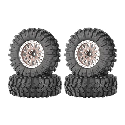 4PCS 1.3" Aluminum Alloy Beadlock Wheel Rims All-Terrain Tyre 70mm Rubber Tires Set with 5mm & 7mm Hex for 1/12 1/14 1/18 1/24 RC Rock Crawler Car Upgrade Parts (C-Brown) - color: C-brown
