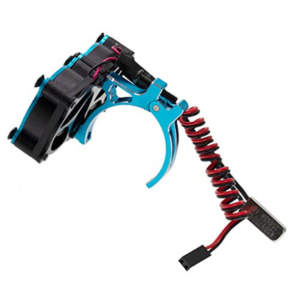 36MM Aluminum Alloy w/Double Cooling Fan Heat Sink with Temperature Control Compatible with 1/10 TRX4 SCX10 Traxxas Track HSP HPI Wltoys Himoto Tamiya 540 550 3650 3660 RC Car(Blue)