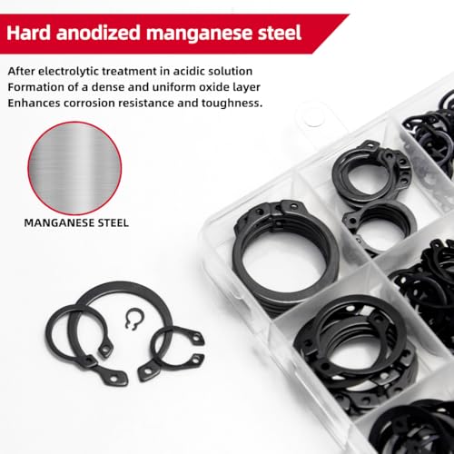 455Pcs External Retaining Rings Snap Rings Assortment Kit, External C-Clip Set Carbon Steel, 15 Sizes Circlip Snap Rings M3 - M25 - size: 455pcs C-clip Carbon Steel