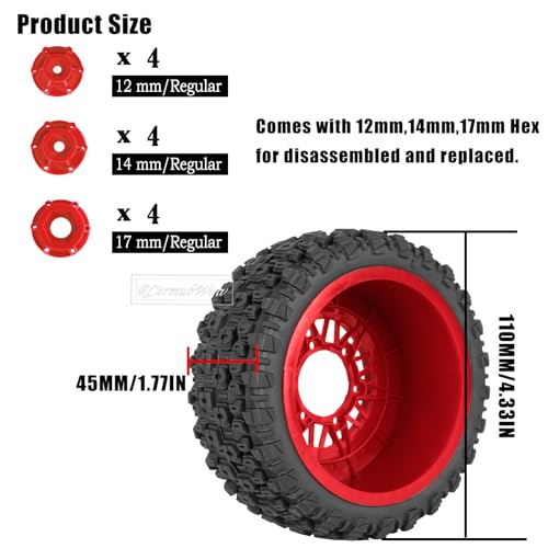 RC Wheels and Tires Truck Tires Short Course Tires for 1/10 Scale Car Arrm a Senton,Slash 2WD 4×4,Axia1,Rc 4wd,Red cat,Plastic Wheels Rubber Tires,4pcs,Red - color: Red(4pcs)