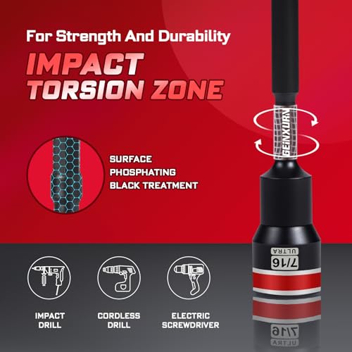 Geinxurn Impact Nut Driver Set, 5 Pieces 6”Long 1/4”5/16”3/8”7/16”1/2”6 Point Alloy Steel Magnetic SAE Nut Setter Set Use For Require Installing 1/4 Hex Shank Impact Driver with Case Box - size: 6", style: MIXS-5pcs