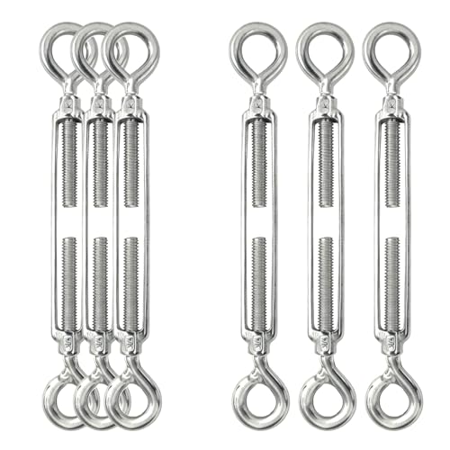 6 PCS M12 Eye and Eye Turnbuckles for Cables Wire Rope Tension | Made of 304 Stainless Steel, Corrosion Resistant , Easy to Use,822lbs Rated,Industrial Shade Sail Rigging - size: 6PCS-M12-OO