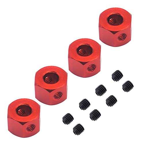4Pack 12mm Metal Wheel Hex Hub Adapter Connector Compatible with WPL B14K C-14 C-24 1/16 MN-D90 MN-D90K MN45 MN99 1/12 RC Car Truck (Red) - color: Red