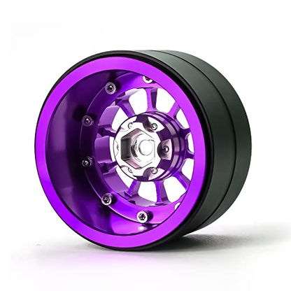 Treal Aluminium 2.2 Beadlock Wheels Rims(2) pcs Fit RC Crawler Mud Truck 2.2 Tires (Purple) - color: Purple