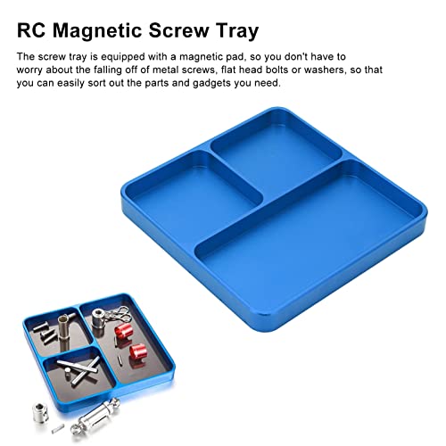 RC Model Repair Screw Tray, Magnetic Tool Tray for RC Car Maintenance, CNC Aluminum Alloy Organizer with Magnetic Pads for Remote Control Vehicles Aircraft Helicopters (Blue) - color: Blue