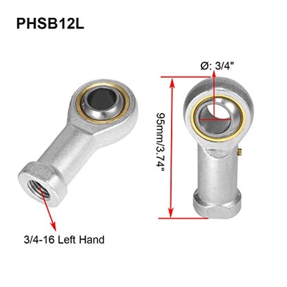 PHSB12L Rod End Bearing 3/4 Inch Bore and 3/4-16 Left Hand Thread, Self-Lubricating Female Heim Joint Rod Ends 1pcs - size: 3/4, style: Left Hand