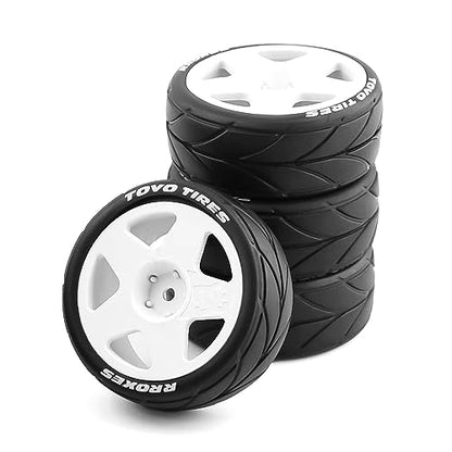 Lifehead 65mm On Road Rubber Tires& Wheels Rims 12mm Hex Hub for HPI Ken Block's Tamiya XV01 TT01 TT02B Kyosho FAZER MK2 Lc Racing PTG HSP RGT RC 3RACING D5 1/10 RC Rally Car - color: White 2