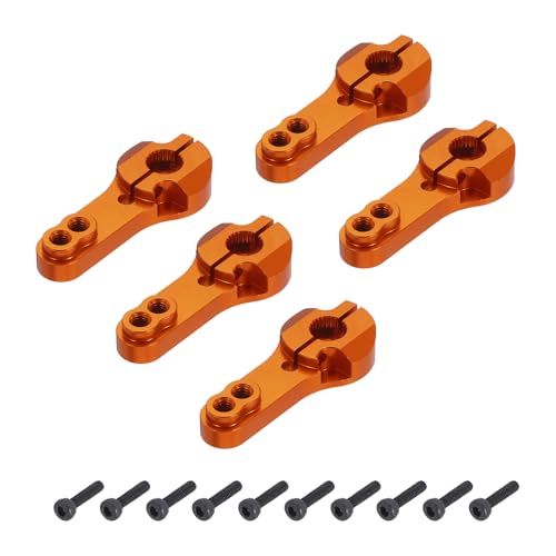 MECCANIXITY 5 Pcs Aluminum Servo Horn 25T Steering Arm 35mm Length Orange Suitable for DIY RC Car/Boat/Airplanes Boat Model Accessories with 2 Pcs Screws - color: Orange