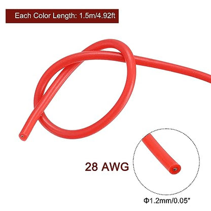 MECCANIXITY 28 Gauge Wire Silicone Wire 28AWG Electrical Wire Stranded Wire Tinned Copper Wire High Temp Hookup Wire 6 Color 1.5m/4.92ft for Car Model Electric Appliances 6pcs - size: 28AWG, 4.92ft